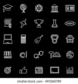 College line icons on black background, stock vector