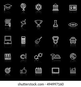 College line icons with reflect on black background, stock vector