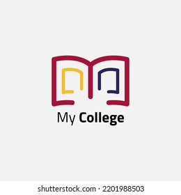 College logo with the shape of an open book and the shape of a letter.