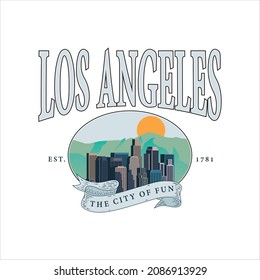 College Los angeles The city of fun fashion slogan typography for t-shirt. LA slogan tee shirt, sport apparel print. Vintage graphics. Vector illustration.