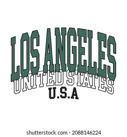 College Los Angeles U.S.A Varsity Slogan Typography For T-shirt. Varsity Slogan Print Tee Shirt, Sport Apparel Print. Vintage Graphics. Vector Illustration.