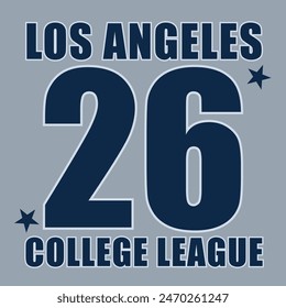 College Los Angeles Varsity Slogan Typografie für T-Shirt. Varsity Slogan Print T-Shirt, Sport Bekleidung Print. Vektorillustration.