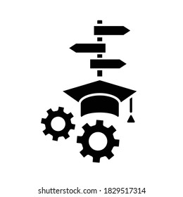 College major black glyph icon. Academic minors. Decision making. Graduate and undergraduate degree. Higher education qualifications. Silhouette symbol on white space. Vector isolated illustration