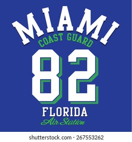 College Miami sport typography, t-shirt graphics, vectors