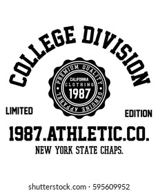 College New York, Brooklyn typography with patches, t-shirt graphics.