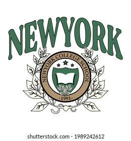 College New York School Varsity Slogan Typography For T-shirt. NY Slogan Tee Shirt, Sport Apparel Print. Vintage Graphics. Vector Illustration.