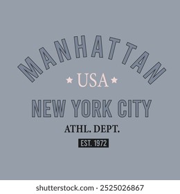 Slogan da faculdade de Nova York tipografia para t-shirt. Camiseta impressa com slogan Varsity, . Gráficos antigos. Ilustração vetorial.