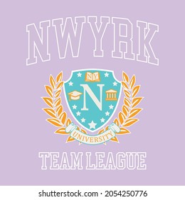 College New York Team League Varsity Slogan Typography For T-shirt. Varsity Slogan Print Tee Shirt, Sport Apparel Print. Vintage Graphics. Vector Illustration.