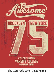 College New York typography, t-shirt graphics.