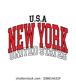 College New york United states varsity slogan typography for t-shirt. Varsity slogan print tee shirt, sport apparel print. Vintage graphics. Vector illustration.