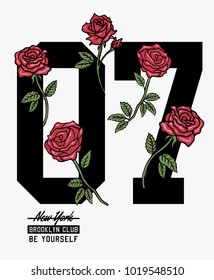 College number with vector roses illustrations for t-shirt and other uses.