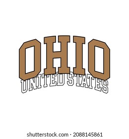 College Ohio United states varsity slogan typography for t-shirt. Varsity slogan print tee shirt, sport apparel print. Vintage graphics. Vector illustration.