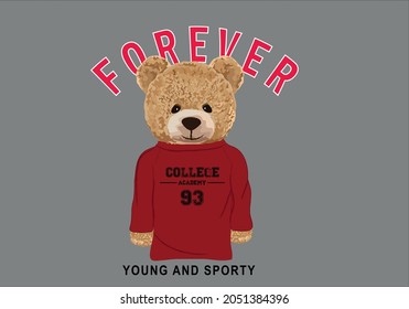 College Old School  Design Teddy Bear Vector Illustration Art