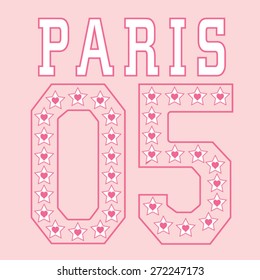 College paris capital typography, t-shirt graphics, vectors, girl
