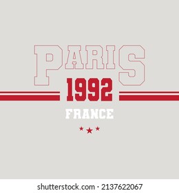 College Paris slogan typography for t-shirt. slogan print tee shirt, sport apparel print. Vintage graphics. Vector illustration.