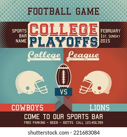 College playoffs football game sports event poster