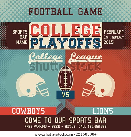 College playoffs football game sports event poster