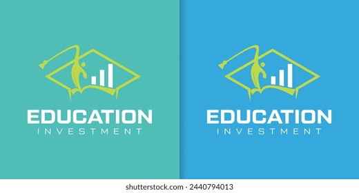 College, Postgraduate, Campus, Education logo design. and analytic logo with Financial Bar Chart Logo Vector