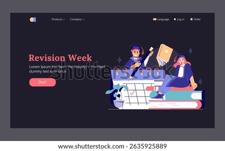 College revision week concept for students focused on study preparation. It highlights the importance of organization, study materials, and time management during final exams. Vector illustration.