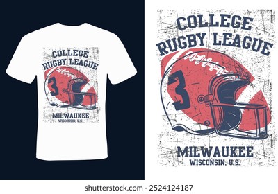 College rugby league t-shirt design vector