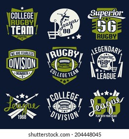 College rugby team emblem graphic design for t-shirt