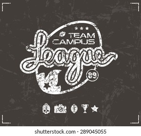 College rugby team emblem in retro style. Graphic design for t-shirt. White  print on brown background