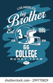College rugby team retro print style. Graphic design for t-shirt.