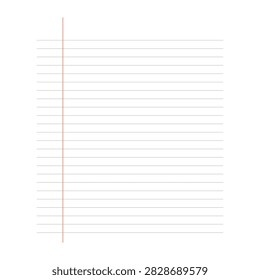 College Ruled Notebook Paper Background with Medium Horizontal Lines for Students Vector