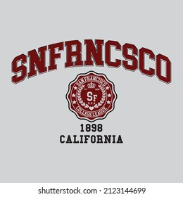 College San francisco slogan typography for t-shirt. Varsity slogan print tee shirt, sport apparel print. Vintage graphics. Vector illustration.