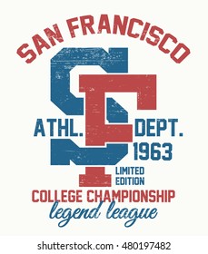 College San Francisco typography, t-shirt graphics.