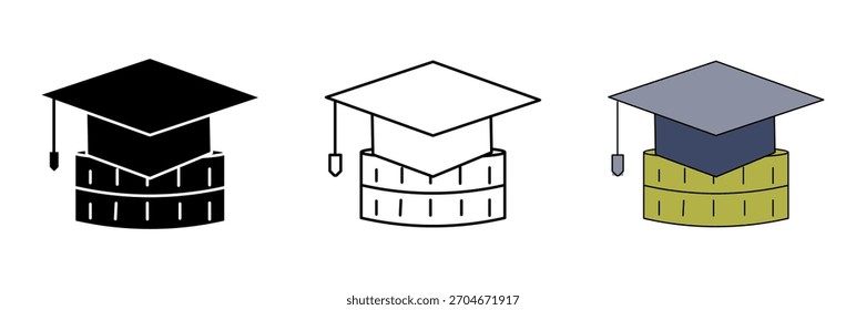 Icono de conjunto de ahorros universitarios, ilustración de Vector sobre fondo blanco