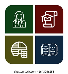 college simple icons set. Contains such icons as Student, Graduation, Football helmet, Open book, can be used for web, mobile and logo