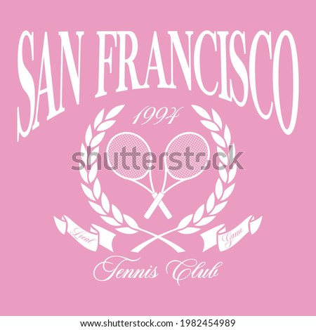 College slogan with vector Tennis Racket illustration for t shirt.