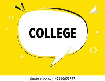 COLLEGE-Sprechblase-Text. Hallo Hier auf hellen Farben für Aufkleber, Banner und Poster. Vektorgrafik.