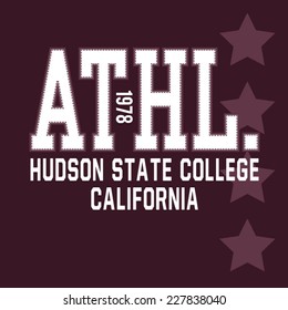 College sport athletic typography, t-shirt graphics, vectors