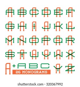 College sport team logo set. Two overprint letters monogram template. Personal identity design. Wedding names vector illustration