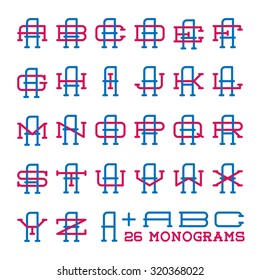 College sport team logo set. Two letters monogram template set. Personal identity design. Wedding names vector illustration