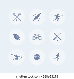 College sports isolated icons, sports symbols, vector illustration