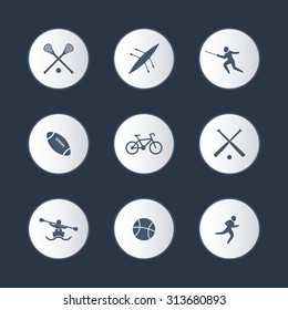 College sports, round icons set, vector, eps10