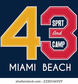 college sports split sticker sticker vintage art vintage for boy t shirt athletic patches mixed collection Text Miami Beach 43 number patchwork Spirit Camp.