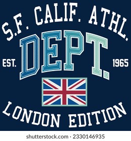 college sports split sticker sticker vintage art vintage for boy t shirt athletic patches mixed collection Text San Francisco California Dept. and flag.