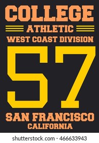 College sports team jersey design - athletic t-shirt. San Francisco, California.