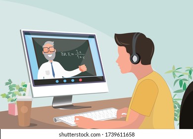 College Student Attending Online Class Listening To Lecture By A Professor