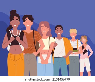 personajes de estudiantes universitarios con mochilas