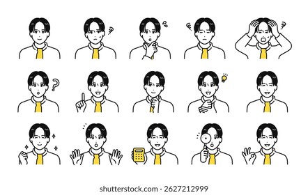 College student facial expression icon set
