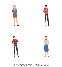 College student icons set cartoon vector. Group of male and female student. Education, learning