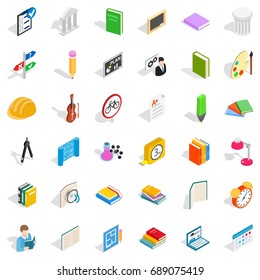 College student icons set. Isometric style of 36 college student vector icons for web isolated on white background