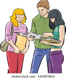 college students are reading book