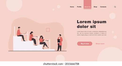 College Students Sitting At Desks In Classroom And Listening To Teacher. Vector Illustration For Higher Education, University, Classroom Concept