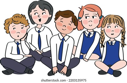 Estudiantes universitarios sentados en una escuela de uniforme